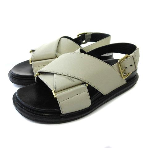 【中古】マルニ MARNI FBMS005201 Fussbett クロスベルトサンダル シューズ フラット レザー アイボリー 35 22-22.5cm  レディースの通販は 21,000円