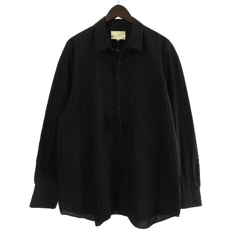 【中古】未使用品 ヨーコサカモト タグ付き 25SS REGULAR COLLAR SHIRT ストライプ シャツ シルク混 黒 ブラック L の通販は 22,500円