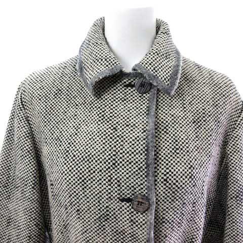 【中古】チヴィディーニ CIVIDINI ロングコート ウールコート リブ袖 チェック 40 グレー  レディース 中古】チヴィディーニ CIVIDINI ロングコート ウールコート リブ袖