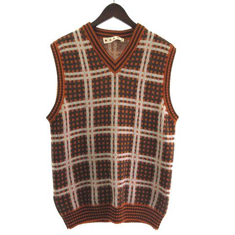 【中古】マルニ MARNI CVMG0102Q0 23AW 50s CHECK ニットベスト チェック オレンジ 46  メンズ