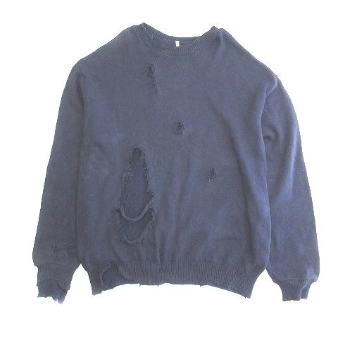 【中古】イシューシングス ISSUETHINGS type49 ニット セーター ダメージ プルオーバー ネイビー 紺 2 23b 49-c w-08-dnb メンズ