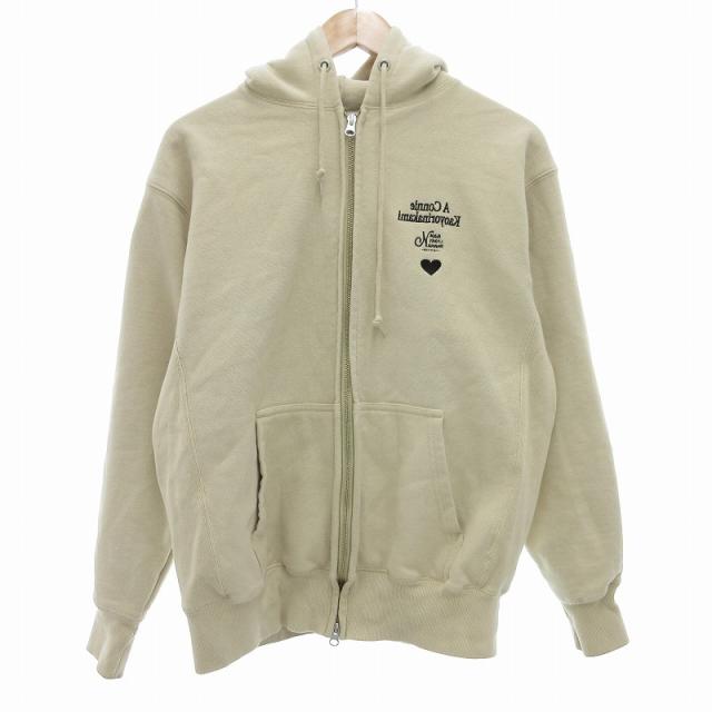 【中古】カオヨリナカミ kaoyorinakami ヘビーウェイト スウェット フルジップパーカー 裏起毛 L ベージュ /UO