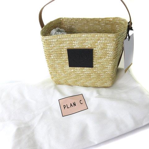 【中古】プランシー PLAN C ピリアンドビアンカストローバスケット ハンドバッグ かごバッグ ベージュ ブラック 中古】プランシー PLAN C ピリアンドビアンカストローバスケット