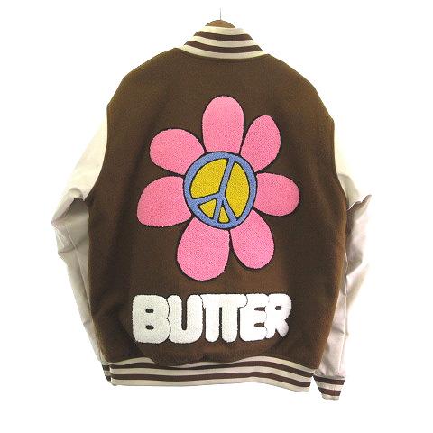 【中古】バターグッズ WORLD PEACE VARSITY JACKET スタジアムジャンパー スタジャン パイル ワッペン ブラウン M 中古】バターグッズ WORLD PEACE VARSITY JACKET スタジアムジャンパー