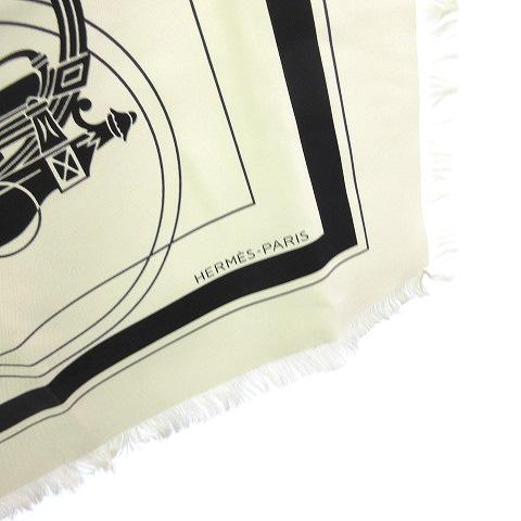 【中古】エルメス HERMES カレ80 スカーフ EX-LIBRIS フリンジ エクスリブリス 馬車 シルク100 アイボリー  レディース 中古】エルメス HERMES カレ80 スカーフ EX-LIBRIS フリンジ エクス