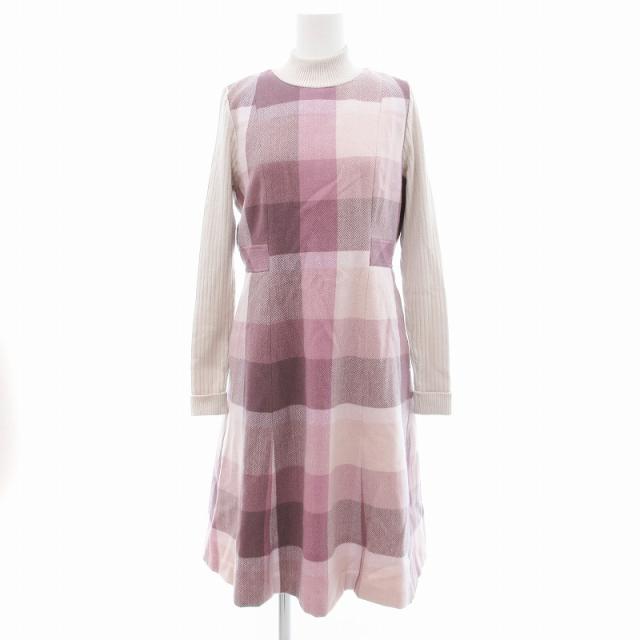 【中古】未使用品 ブルーレーベルクレストブリッジ タグ付き ワンピース ハイネック ニット切替 ひざ丈 長袖 38