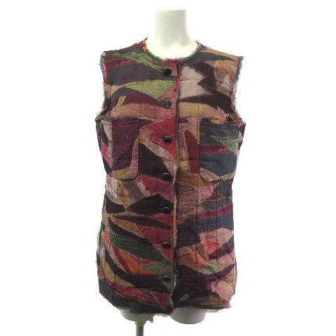 【中古】シャネル CHANEL P44803V33021 シルク ベスト フリンジ 裏地 ココマーク 花柄 ピンク パープル 42 レディース