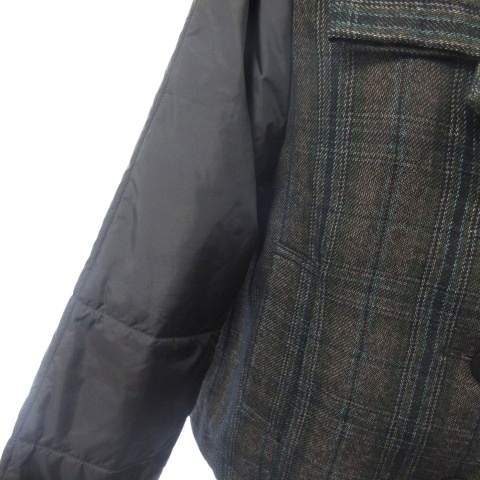 【中古】ワイズフォーリビング Y's for living 中綿 スリーブ 切替 ウールジャケット チェック ブラック ブラウン 黒 茶 F レディース 中古】ワイズフォーリビング Y's for living 中綿 スリーブ 切替