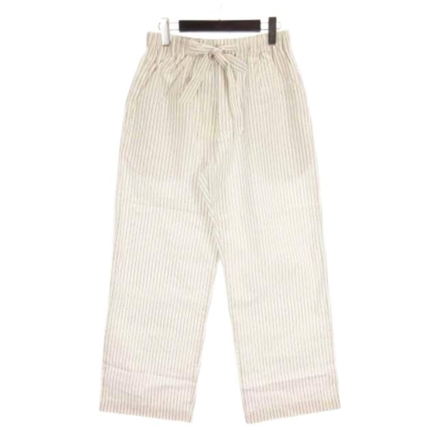 【中古】未使用品 ファサード パターン タグ付き イージー パンツ ストライプ スラックス オフホワイト S