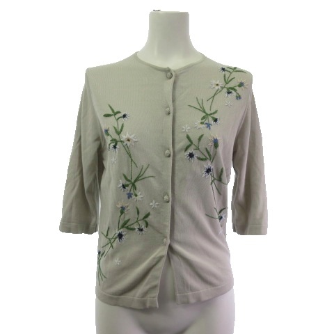 【中古】未使用品 シビラ SYBILLA タグ付き GBSHB-31700 フラワー刺繍五分袖カーディガン 五分袖 花柄 グレー M レディース