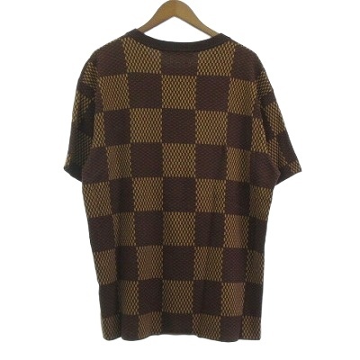 【中古】ルイヴィトン LOUIS VUITTON 美品 24SS ショートスリーブ ダミエ LVパッチ ニット Tシャツ ブラウン L