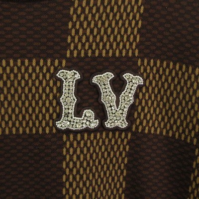 【中古】ルイヴィトン LOUIS VUITTON 美品 24SS ショートスリーブ ダミエ LVパッチ ニット Tシャツ ブラウン L