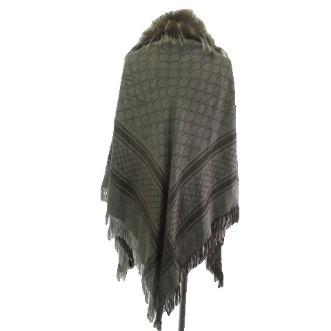 【中古】グッチ GUCCI フォックスファー付 ショール GG ウール シルク グレー ブラウン ☆AA★ レディース 中古】グッチ GUCCI フォックスファー付 ショール GG ウール シルク