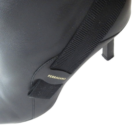 【中古】サルヴァトーレフェラガモ ブーツ ミドル レザー ポインテッドトゥー ブラック 黒 7.5 24.5cm 0763403