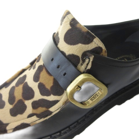 【中古】トッズ TOD'S ハラコ レザー スリッポンシューズ ブラウン ブラック 39.5 26.5cm レディース