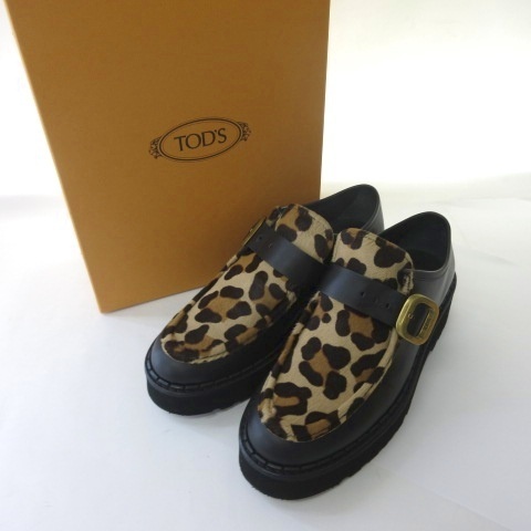 【中古】トッズ TOD'S ハラコ レザー スリッポンシューズ ブラウン ブラック 39.5 26.5cm レディース