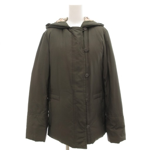 【中古】バーバリー ロンドン BURBERRY LONDON ダウンジャケット フード付 裏ノバチェック ナイロン 40 カーキ /GV