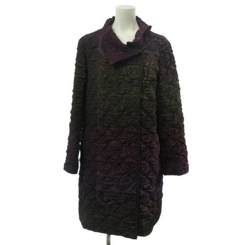 【中古】シセンドウ 詩仙堂 HITOSHI TAMURA  ちりめん 中綿コート グラデーション パープル グリーン F レディース