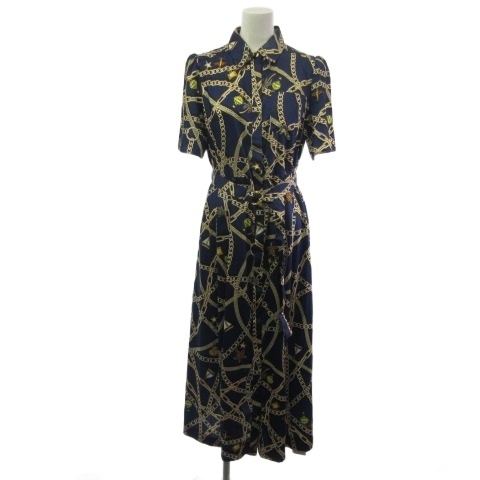 【中古】未使用品 グレースクラス GRACE Class タグ付き チェーンマリンプリントワンピース ロング 36  レディース