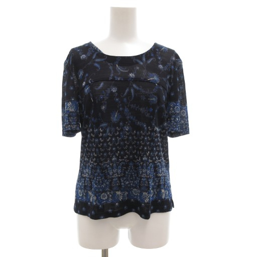 【中古】レリアン Leilian 半袖ニットカットソー プルオーバー 9 紺 ネイビー 花柄 ペイズリー柄 /GV レディース