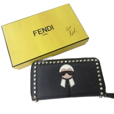 中古】フェンディ FENDI 8M0299 カールラガーフェルド スタッズ 長財布