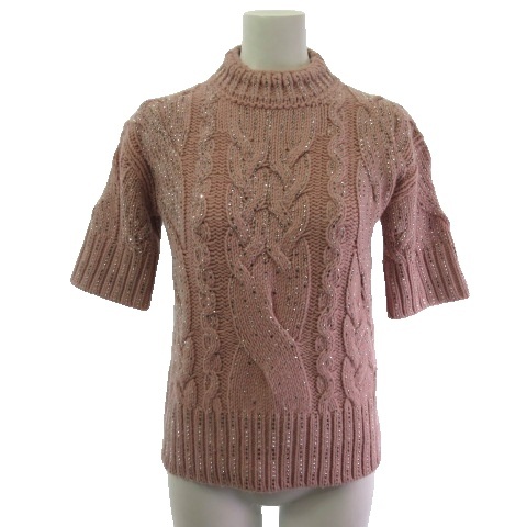 【中古】エルマノシェルビーノ ERMANNO SCERVINO ニット セーター 半袖 スパンコール ピンク 38  レディース