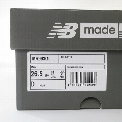 【中古】未使用品 ニューバランス NEW BALANCE タグ付き MR993GL MADE IN USA アメリカ製 スニーカー グレー 26.5cm