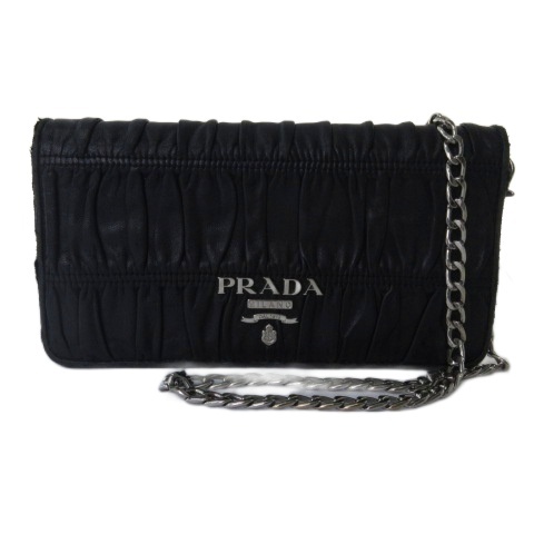 【中古】プラダ PRADA ナッパ チェーンショルダーバッグ シルバーカラー金具 黒 ブラック ☆AA★ レディース
