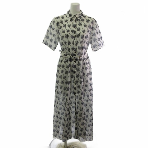 【中古】未使用品 ダイアグラム Diagram タグ付き 0325131394 25SS ドローイングプリントワンピース ロング 半袖 キナリ 36  レディース