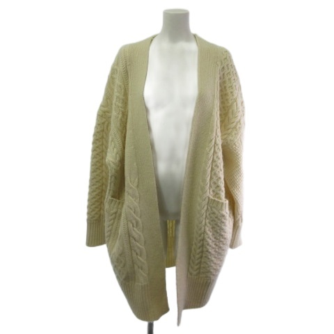 【中古】バトナー BATONER ローゲージ カーディガン ケーブル ウール アルパカ アイボリー 1  レディース