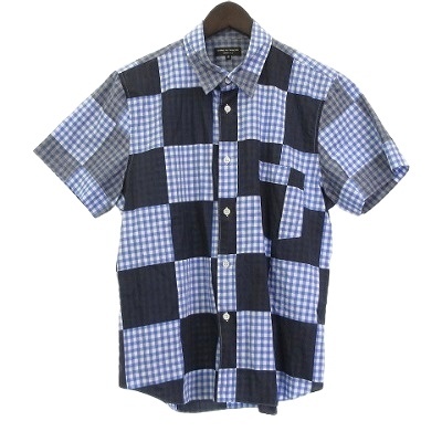 【中古】コムデギャルソンオムプリュス COMME des GARCONS HOMME PLUS 美品 シャツ チェック 半袖 青 ブルー M