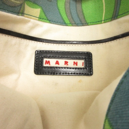 中古】マルニ MARNI トートバッグ キャンバス 総柄 縦型 緑系