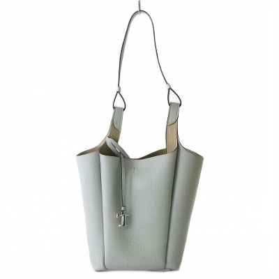 【中古】トッズ TOD'S 新品同様 バケット バッグ レザー T タイムレス ハンドバッグ トート スモール グレー