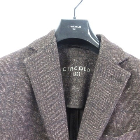 【中古】チルコロ1901 CIRCOLO1901 テーラードジャケット ウールライク チェック ブラウン 茶 48  メンズ 中古】チルコロ1901 CIRCOLO1901 テーラードジャケット ウールライク