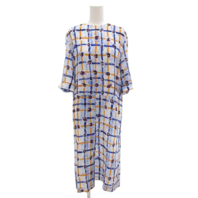 【中古】マルニ MARNI 美品 サラバンドプリント クレープデシン シフトドレス ワンピース 38 S 7分袖 ミモレ ロング