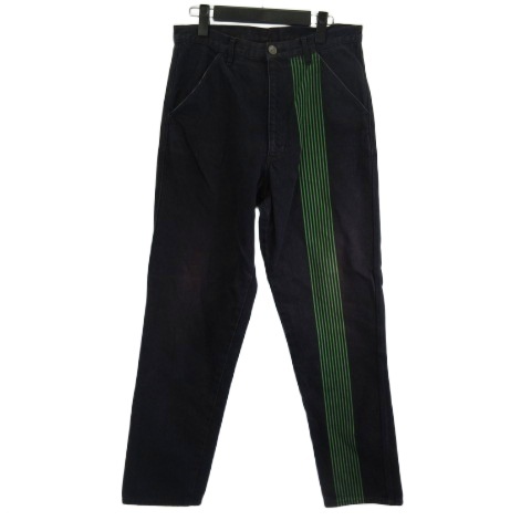 【中古】コムデギャルソンオムプリュス PP10039 デニムパンツ テーパード ラインプリント インディゴ グリーン M