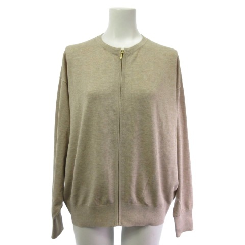 【中古】23区 オンワード樫山 美品 25AW オータムシャイニー ニット ブルゾン ジャケット ラメ ジップニット ベージュ 38  レディース