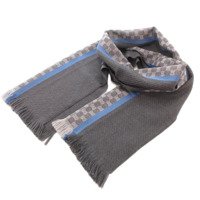 【中古】グッチ GUCCI マフラー ストール フリンジ GG柄 総柄 シルク混 黒 ブラック グレー /YJ メンズ