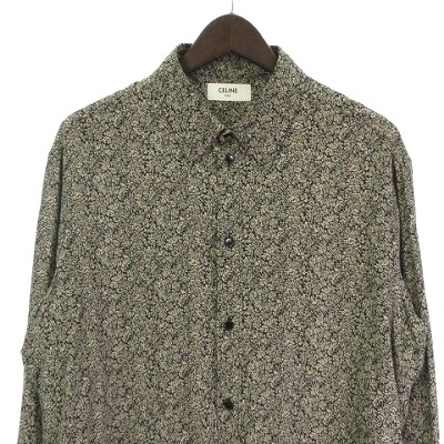 【中古】セリーヌ CELINE 美品 20AW ビスコースフラワープリント シャツ 花柄 総柄 長袖 黒 ブラック ベージュ 41 L位_2