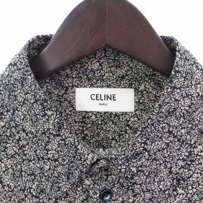 【中古】セリーヌ CELINE 美品 20AW ビスコースフラワープリント シャツ 花柄 総柄 長袖 黒 ブラック ベージュ 41 L位_3
