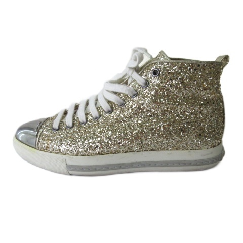 【中古】ミュウミュウ miumiu スニーカー シューズ ハイハット グリッター ラメ ゴールド 36.5  レディース