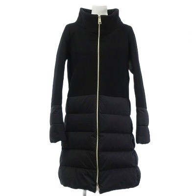 【中古】ヘルノ HERNO ロングダウンジャケット ダウンコート ウール切替 黒 ブラック 40 S位 レディース