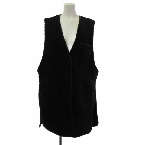 【中古】ミズイロインド mizuiro ind ボアフリースベスト スリット オーバー 黒 ブラック F レディース