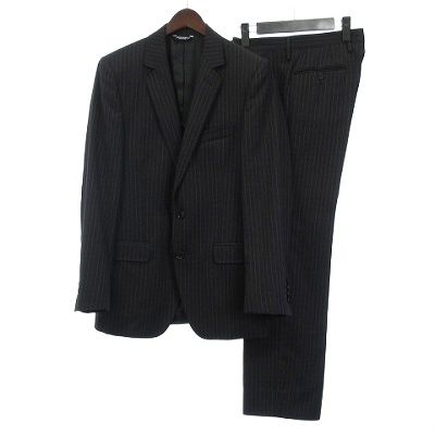 【中古】ドルチェ&ガッバーナ ドルガバ スーツ セットアップ ストライプ テーラードジャケット ブラック 46