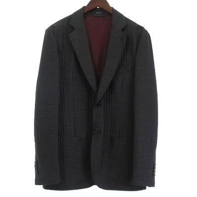 【中古】エルメス HERMES 美品 テーラードジャケット ブレザー シングル 2B 総裏地 ブラック ダークグレー 46 M位