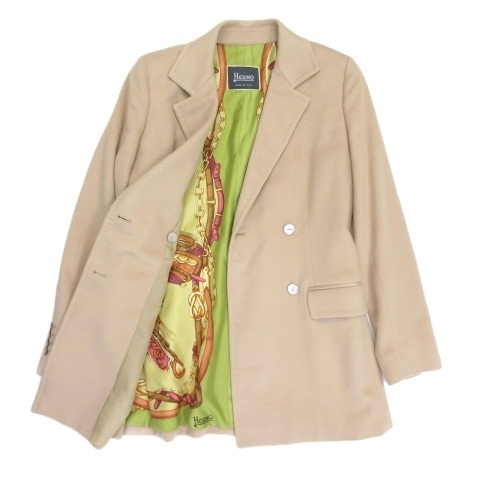 【中古】ヘルノ HERNO カシミヤコート 裏地シルク 総柄 ベージュ 42  レディース