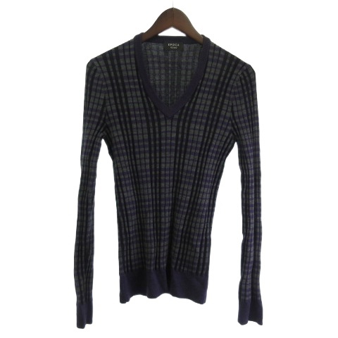 【中古】エポカ ウォモ EPOCA UOMO ニット セーター ボーダー 長袖 畔 長袖 パープル 紫 46  メンズ