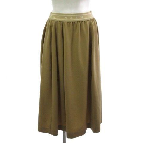 【中古】マルニ MARNI ロングスカート ウエストゴム ロゴ ベージュ 38  レディース