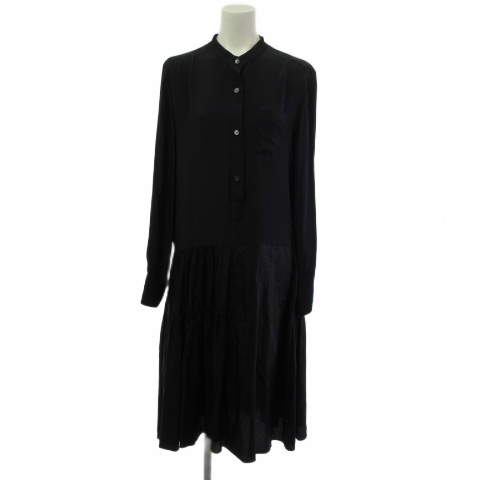 【中古】マルニ MARNI ワンピース ロング 長袖 バンドカラー ボリュームスカート ネイビー 紺 38 レディース