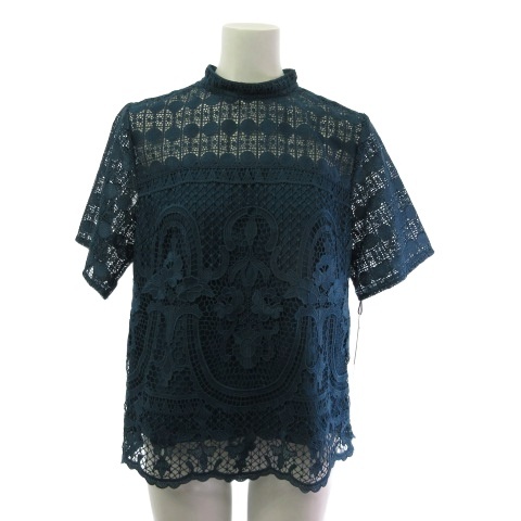 【中古】未使用品 グレースコンチネンタル  0121341040 ハイネックレーストップ カットソー 半袖 グリーン 緑 36